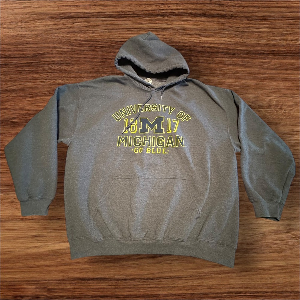University of Michigan Hoodie Gildan Heavy Blend XL Heathered Blue Go Blue
